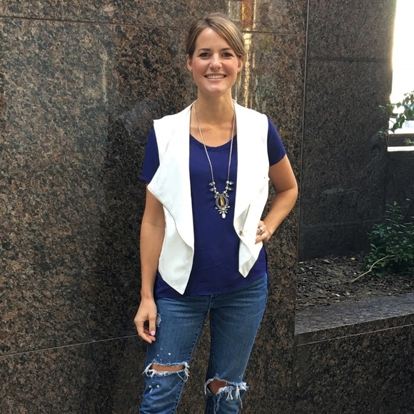 Naked Zebra Jackets & Blazers - Naked zebra white sleeveless zipper vest